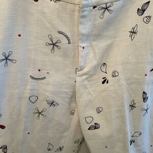 Cream Pants with Black and Red Floral Print
